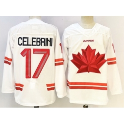 Men Canada Hockey 17 Macklin Celebrini White Stitched Jersey