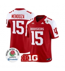 Men Indiana Hoosiers 15 Fernando Mendoza Red White 2025 F U S E  Rose Bowl Stitched Football Jersey