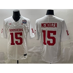 Men Indiana Hoosiers 15 Fernando Mendoza White F U S E  Peach Bowl Patch Stitched Football Jersey