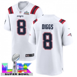 Men Women youth New England Patriots #8 Stefon Diggs 2025 2026 Super Bowl LX F U S E Stitched NFL Jersey White