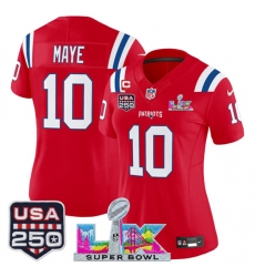 Women New England Patriots 10 Drake Maye Red 2025 F U S E 1 Star C Patch And Super Bowl LX Patch 26 USA 250 27 Patch Vapor Limited Football Stitched Jers Women New England Patriots 10 Drake Maye Red 2025 F U S E 1 Star C Patch And Super Bowl LX Patch 26 USA 250 27 Patch Vapor Limited Football Stitched Jers