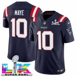 Youth New England Patriots 10 Drake Maye Navy 2025 F U S E  Super Bowl LX Patch Vapor Limited Stitched Football Jersey