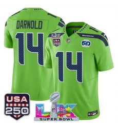 Men Seattle Seahawks 14 Sam Darnold Green 2025 F U S E  Super Bowl LX Patch And 50th Season  USA 250 Patch Vapor Limited Football Stitched Jersey