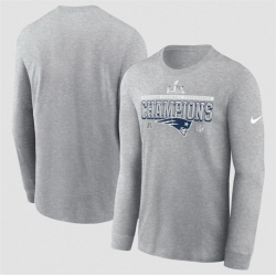 Men New England Patriots Heather Gray 2025 AFC Champions Locker Room Trophy Collection Long Sleeve T Shirt