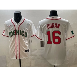 Men Mexico Baseball  16 Jarren Duran White 2026 World Baseball Classic Home Stadium Stitched Jersey