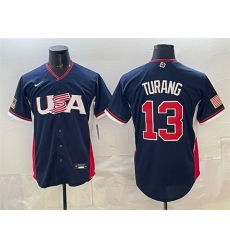 Men USA Baseball 13 Brice Turang Navy 2026 World Baseball Classic Road Stadium Stitched Jersey Men USA Baseball 13 Brice Turang Navy 2026 World Baseball Classic Road Stadium Stitched Jersey