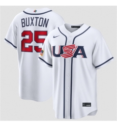 Men USA Baseball  25 Byron Buxton White 2026 World Baseball Classic Home Stadium Stitched Jersey