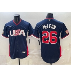 Men USA Baseball  26 Nolan McLean Navy 2026 World Baseball Classic Road Stadium Stitched Jersey