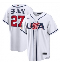 Men USA Baseball  27 Tarik Skubal White 2026 World Baseball Classic Home Stadium Stitched Jersey