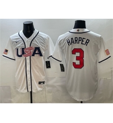 Men USA Baseball 3 Bryce Harper White 2026 World Baseball Classic Home Stadium Stitched Jersey Men USA Baseball 3 Bryce Harper White 2026 World Baseball Classic Home Stadium Stitched Jersey