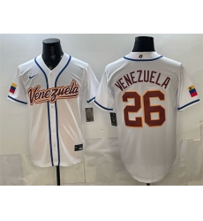 Men Venezuela Baseball  26 Venezuela White 2026 World Baseball Classic Home Stadium Stitched Jersey